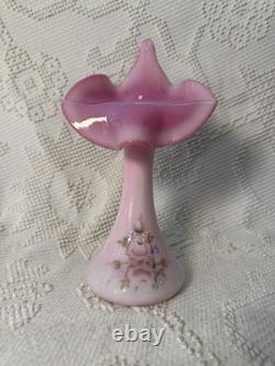 Fenton for QVC 1991 Rosalene Hand Painted Roses Jack in the Pulpit Tulip Vase