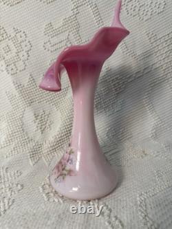 Fenton for QVC 1991 Rosalene Hand Painted Roses Jack in the Pulpit Tulip Vase