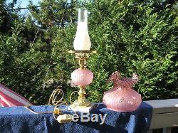 Fenton pink color Vintage Colonial Art Glass Table Desk Lamp Rose design