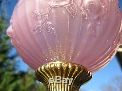 Fenton pink color Vintage Colonial Art Glass Table Desk Lamp Rose design