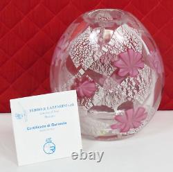 Ferro & Lazzarini Murano Crystal Art Glass Vase Pink Flowers Signed 7.75 7.5LBS