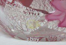 Ferro & Lazzarini Murano Crystal Art Glass Vase Pink Flowers Signed 7.75 7.5LBS