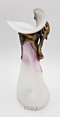 Filip Ravert Vase Satin White with Pink Art Glass with Bronze Copper Overlay READ