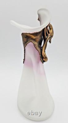Filip Ravert Vase Satin White with Pink Art Glass with Bronze Copper Overlay READ