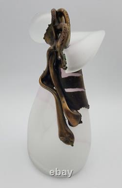 Filip Ravert Vase Satin White with Pink Art Glass with Bronze Copper Overlay READ