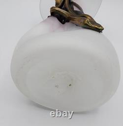 Filip Ravert Vase Satin White with Pink Art Glass with Bronze Copper Overlay READ