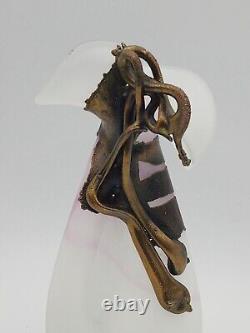 Filip Ravert Vase Satin White with Pink Art Glass with Bronze Copper Overlay READ
