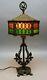 Fine UNIQUE ART DECO Slag Glass Lamp with Pink & Green Panels c. 1920s antiques