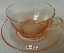 Flanders Pink Cup and Saucer Tiffin Glass Company