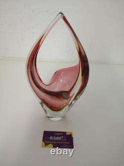 Flavio Poli Murano Sommerso Art Glass Vase Pink Amber Italian Vintage 1970s