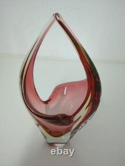 Flavio Poli Murano Sommerso Art Glass Vase Pink Amber Italian Vintage 1970s