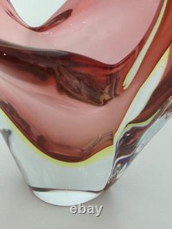 Flavio Poli Murano Sommerso Art Glass Vase Pink Amber Italian Vintage 1970s