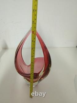 Flavio Poli Murano Sommerso Art Glass Vase Pink Amber Italian Vintage 1970s