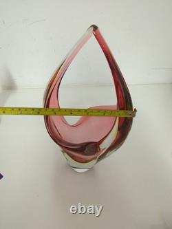 Flavio Poli Murano Sommerso Art Glass Vase Pink Amber Italian Vintage 1970s