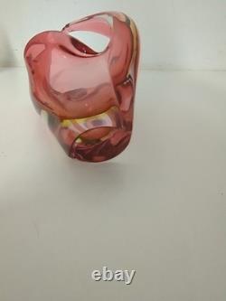 Flavio Poli Murano Sommerso Art Glass Vase Pink Amber Italian Vintage 1970s