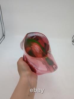 Flavio Poli Murano Sommerso Art Glass Vase Pink Amber Italian Vintage 1970s