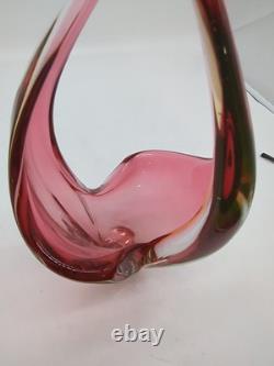 Flavio Poli Murano Sommerso Art Glass Vase Pink Amber Italian Vintage 1970s