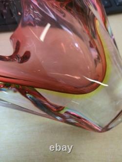 Flavio Poli Murano Sommerso Art Glass Vase Pink Amber Italian Vintage 1970s