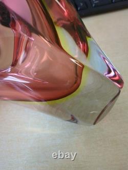 Flavio Poli Murano Sommerso Art Glass Vase Pink Amber Italian Vintage 1970s