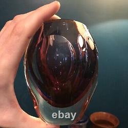 Flavio Poli Seguso Pink Purple Sommerso Art Glass Faceted Vase Murano