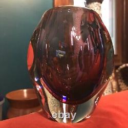 Flavio Poli Seguso Pink Purple Sommerso Art Glass Faceted Vase Murano