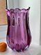 Flavio Poli Seguso Vetri Darte 12024 Pink Lilac Ribbed Crizzled Glass Vase 1958