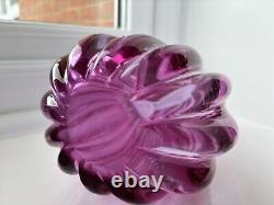 Flavio Poli Seguso Vetri Darte 12024 Pink Lilac Ribbed Crizzled Glass Vase 1958