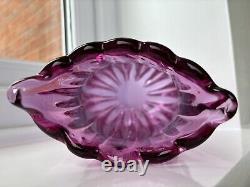 Flavio Poli Seguso Vetri Darte 12024 Pink Lilac Ribbed Crizzled Glass Vase 1958