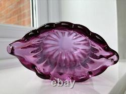 Flavio Poli Seguso Vetri Darte 12024 Pink Lilac Ribbed Crizzled Glass Vase 1958