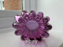 Flavio Poli Seguso Vetri Darte 12024 Pink Lilac Ribbed Crizzled Glass Vase 1958