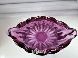 Flavio Poli Seguso Vetri Darte 12024 Pink Lilac Ribbed Crizzled Glass Vase 1958