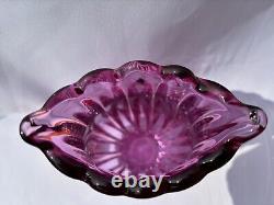 Flavio Poli Seguso Vetri Darte 12024 Pink Lilac Ribbed Crizzled Glass Vase 1958