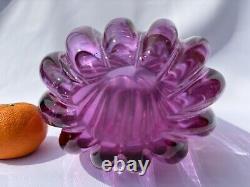 Flavio Poli Seguso Vetri Darte 12024 Pink Lilac Ribbed Crizzled Glass Vase 1958