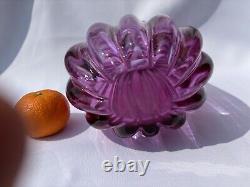 Flavio Poli Seguso Vetri Darte 12024 Pink Lilac Ribbed Crizzled Glass Vase 1958