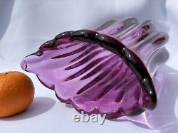 Flavio Poli Seguso Vetri Darte 12024 Pink Lilac Ribbed Crizzled Glass Vase 1958