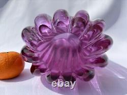 Flavio Poli Seguso Vetri Darte 12024 Pink Lilac Ribbed Crizzled Glass Vase 1958