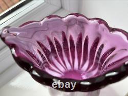 Flavio Poli Seguso Vetri Darte 12024 Pink Lilac Ribbed Crizzled Glass Vase 1958