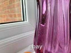 Flavio Poli Seguso Vetri Darte 12024 Pink Lilac Ribbed Crizzled Glass Vase 1958