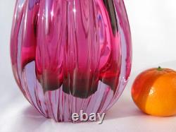 Flavio Poli Seguso Vetri Darte Model No 12024 Pink Lilac Ribbed Glass Vase 1958