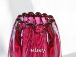 Flavio Poli Seguso Vetri Darte Model No 12024 Pink Lilac Ribbed Glass Vase 1958
