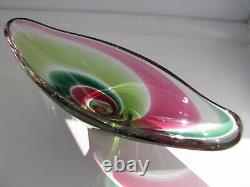 Flygsfors Art Glass Bowl Flamingo Range Pink Green by Paul Kedelv Signed 1961