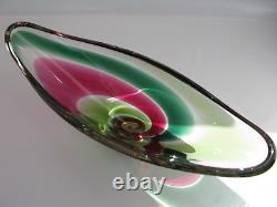 Flygsfors Art Glass Bowl Flamingo Range Pink Green by Paul Kedelv Signed 1961