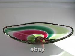 Flygsfors Art Glass Bowl Flamingo Range Pink Green by Paul Kedelv Signed 1961