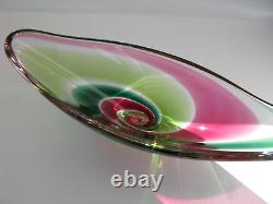 Flygsfors Art Glass Bowl Flamingo Range Pink Green by Paul Kedelv Signed 1961