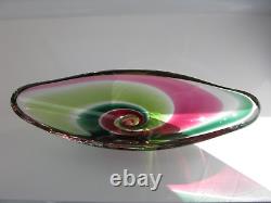 Flygsfors Art Glass Bowl Flamingo Range Pink Green by Paul Kedelv Signed 1961