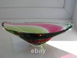 Flygsfors Art Glass Bowl Flamingo Range Pink Green by Paul Kedelv Signed 1961