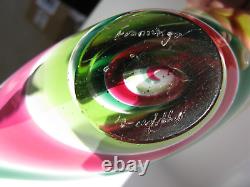 Flygsfors Art Glass Bowl Flamingo Range Pink Green by Paul Kedelv Signed 1961