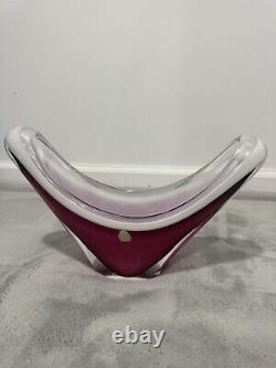 Flygsfors Paul Kedelv MCM 50s Art Glass Vase Coquille Pink Signed Sweden Bowl