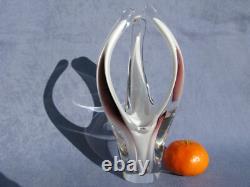 Flygsfors Vintage Art Glass Aubergine Pink Vase by Paul Kedelv Pink Signed 1961