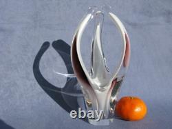 Flygsfors Vintage Art Glass Aubergine Pink Vase by Paul Kedelv Pink Signed 1961